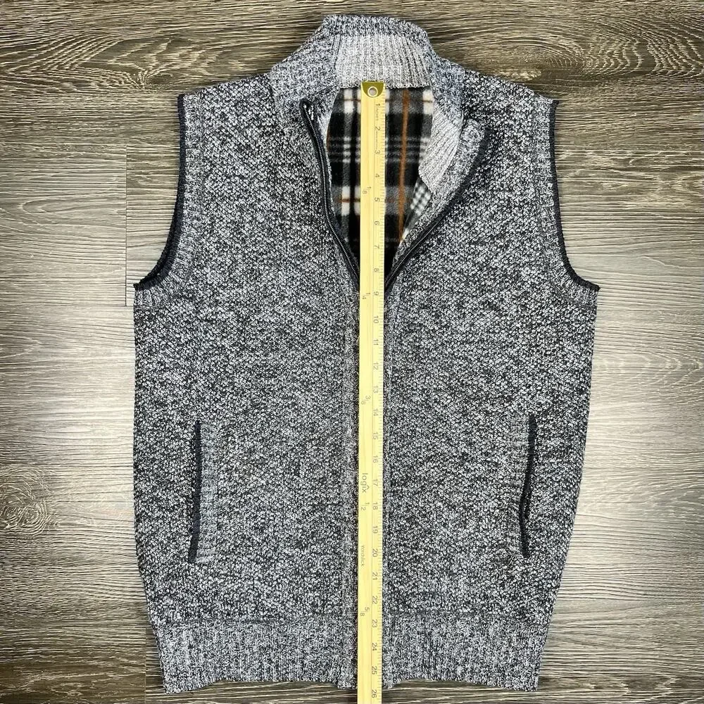 Men's Full‎ Zip Knit Vest Fleece Lined Medium Unbranded Pockets Navy Blue Preppy